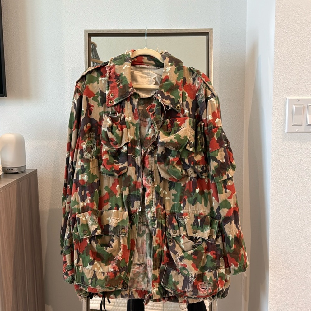 Upcycled camo coat- one size fits all!